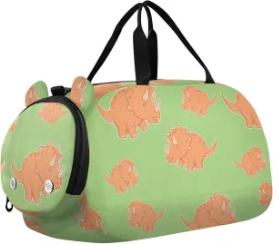 VIGTRO Triangular Dinosaur Pattern Kids Overnight Travel Duffel Bag Sport Gym Bag for Boys Girls with Shoe Compartment, Carry On Weekender Luggage Bag for Dance Swim Yoga