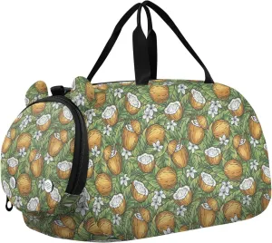 VIGTRO Tropical Coconut Flowers Kids Overnight Travel Duffel Bag Sport Gym Bag for Boys Girls with Shoe Compartment, Carry On Weekender Luggage Bag for Dance Swim Yoga