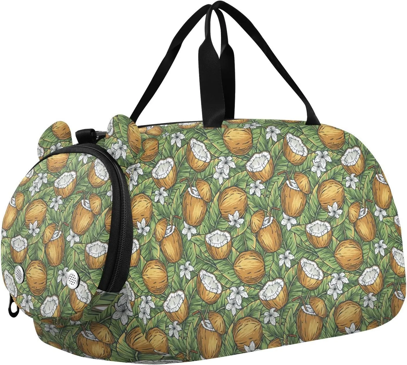 VIGTRO Tropical Coconut Flowers Kids Overnight Travel Duffel Bag Sport Gym Bag for Boys Girls with Shoe Compartment, Carry On Weekender Luggage Bag for Dance Swim Yoga