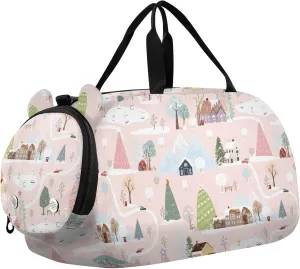 VIGTRO Winter Christmas Landscape Tree Kids Overnight Travel Duffel Bag Sport Gym Bag for Boys Girls with Shoe Compartment, Carry On Weekender Luggage Bag for Dance Swim Yoga