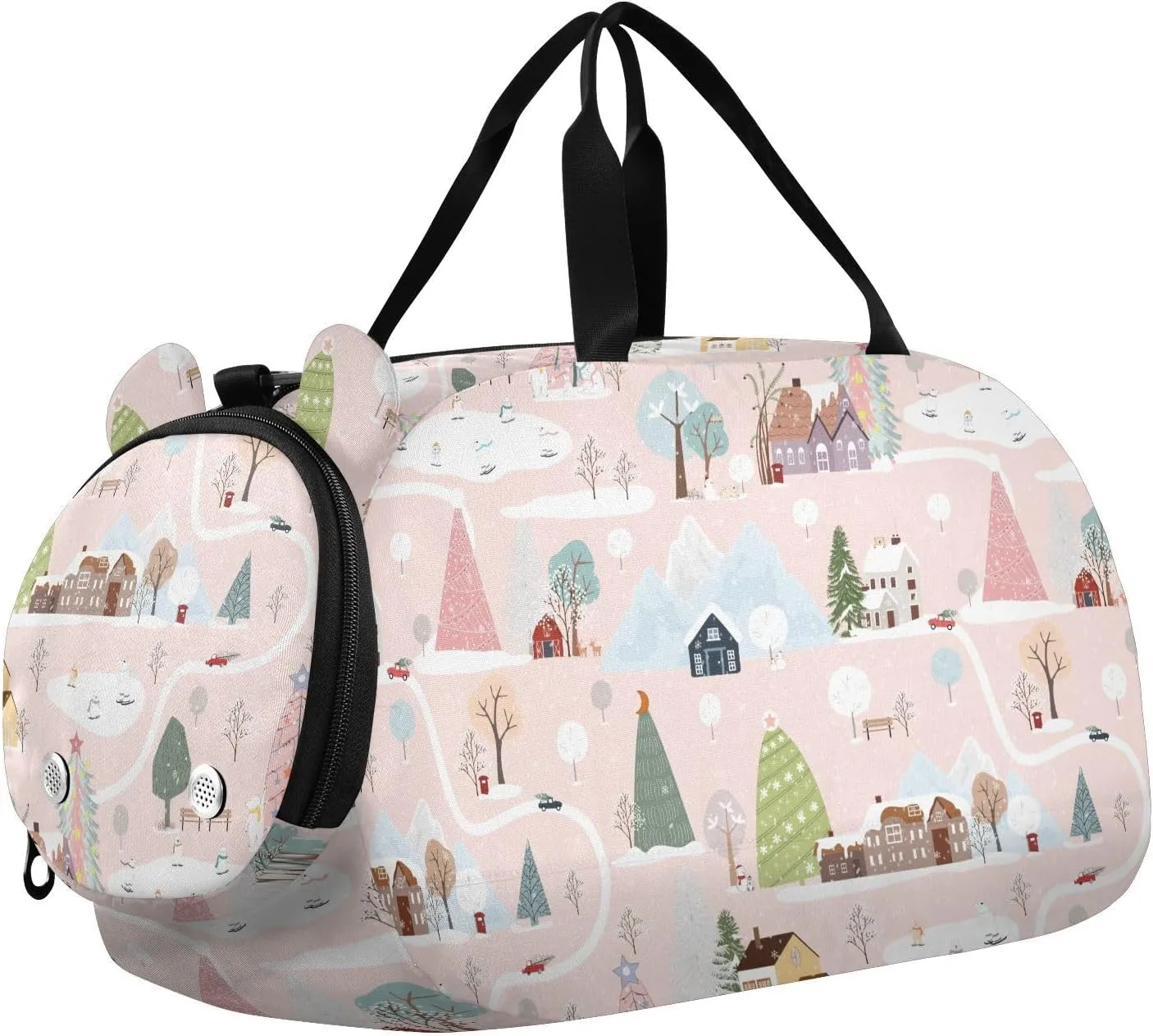 VIGTRO Winter Christmas Landscape Tree Kids Overnight Travel Duffel Bag Sport Gym Bag for Boys Girls with Shoe Compartment, Carry On Weekender Luggage Bag for Dance Swim Yoga
