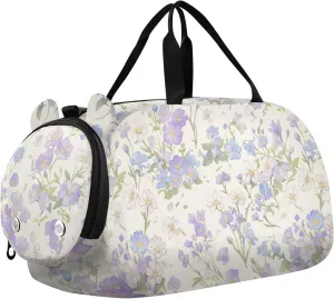 Village Style Froal Purple Small Gym Bag with Shoes Compartment Multifunctional Kids Overnight Bag for Travel, Sports, Fitness & Workout