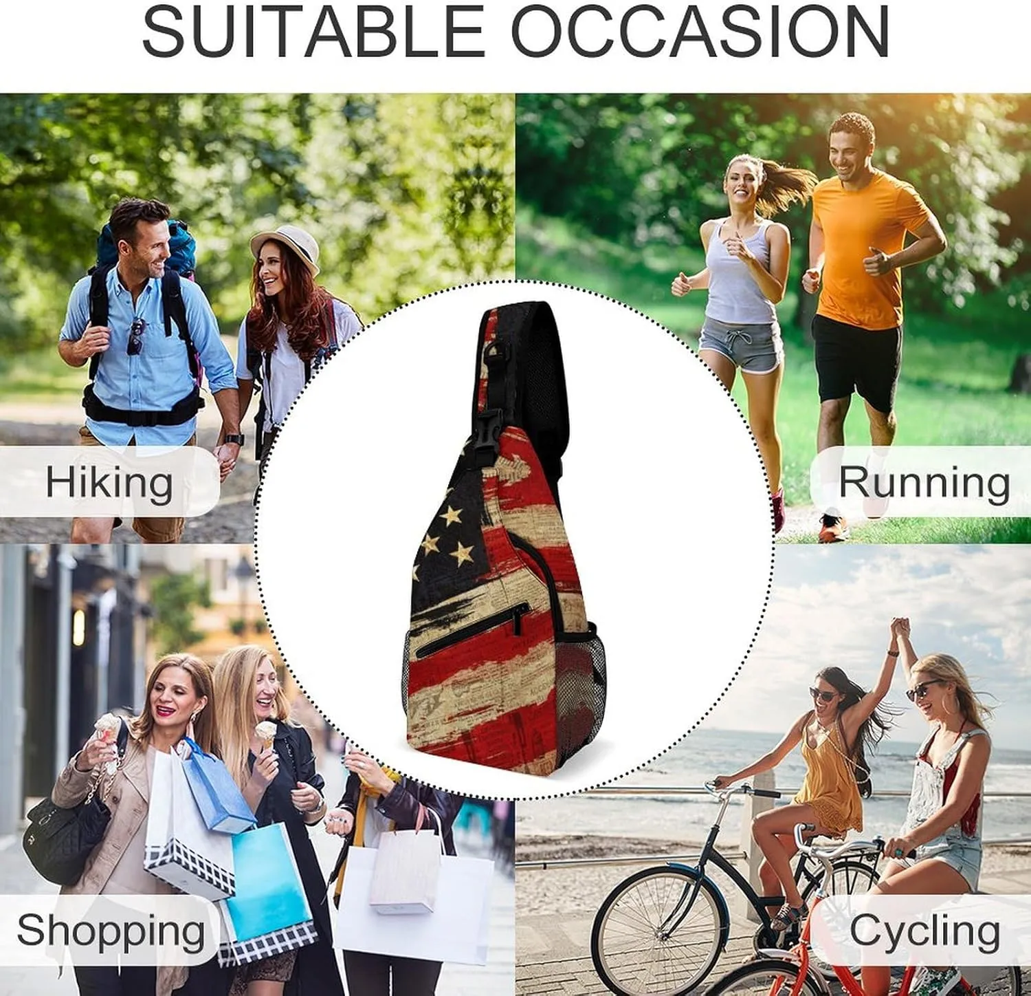 Vintage American Flag Sling Bag Lightweight Sling Backpack Crossbody Bag for Men Women Casual Shoulder Daypack Anti Theft Purse Crossbody Fanny Pack Travel Hiking Gym Sports