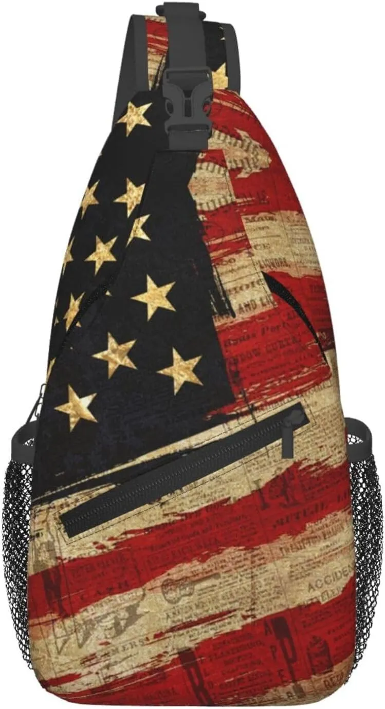 Vintage American Flag Sling Bag Lightweight Sling Backpack Crossbody Bag for Men Women Casual Shoulder Daypack Anti Theft Purse Crossbody Fanny Pack Travel Hiking Gym Sports
