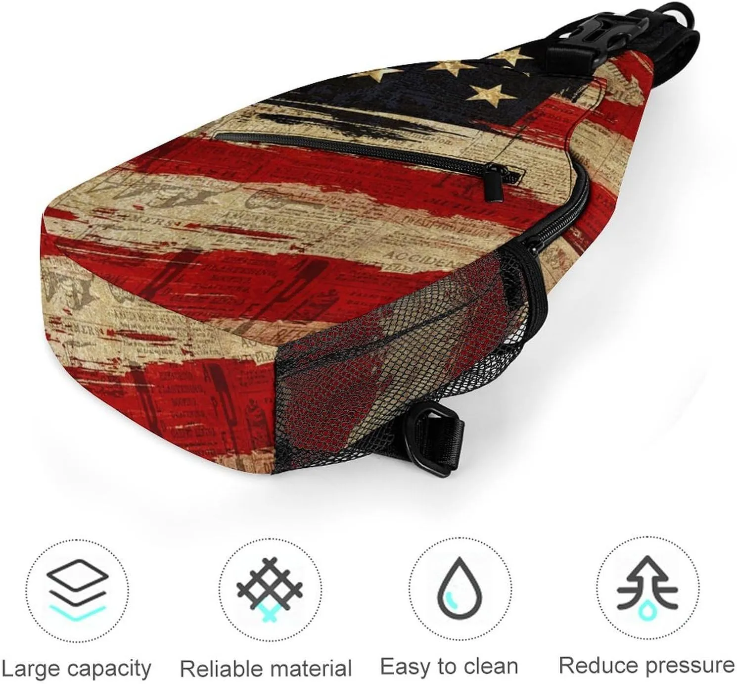 Vintage American Flag Sling Bag Lightweight Sling Backpack Crossbody Bag for Men Women Casual Shoulder Daypack Anti Theft Purse Crossbody Fanny Pack Travel Hiking Gym Sports