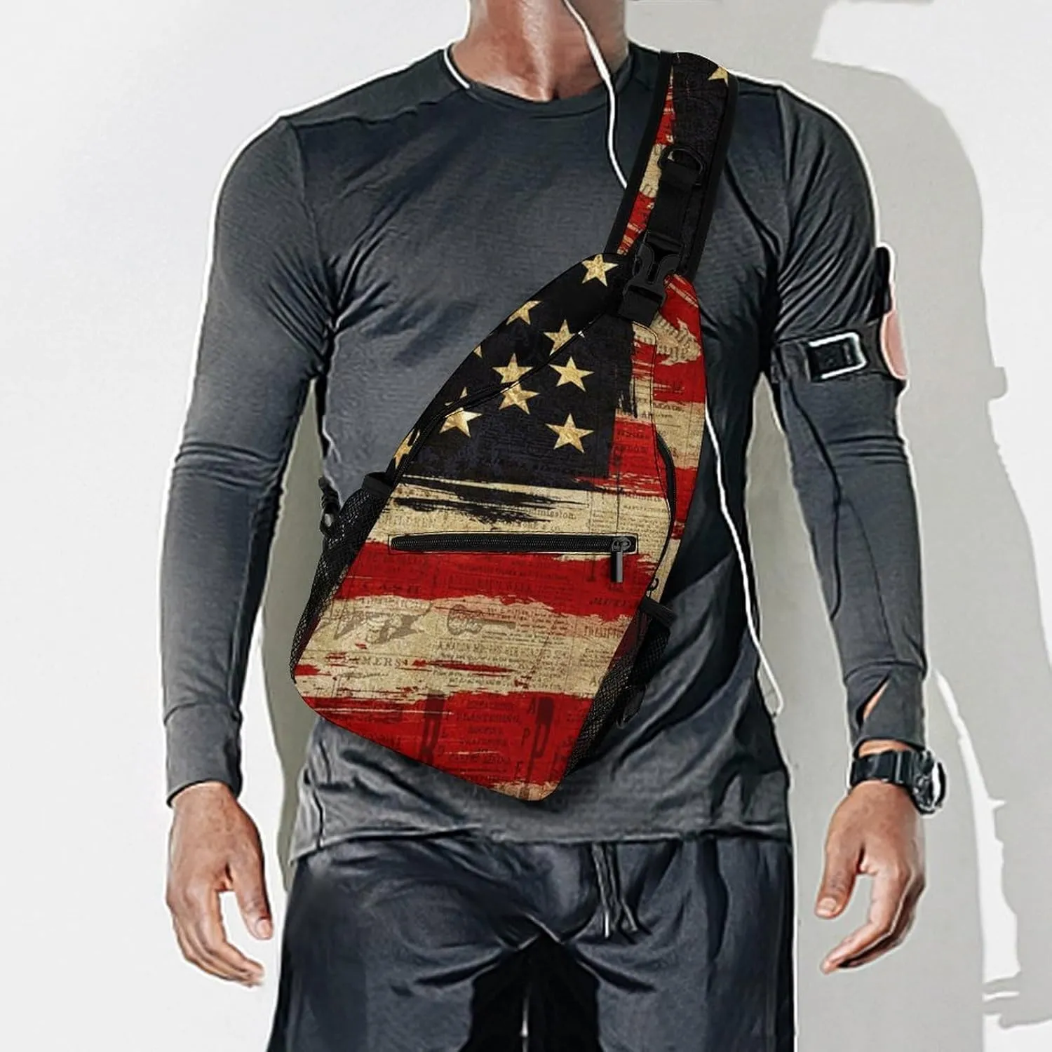 Vintage American Flag Sling Bag Lightweight Sling Backpack Crossbody Bag for Men Women Casual Shoulder Daypack Anti Theft Purse Crossbody Fanny Pack Travel Hiking Gym Sports