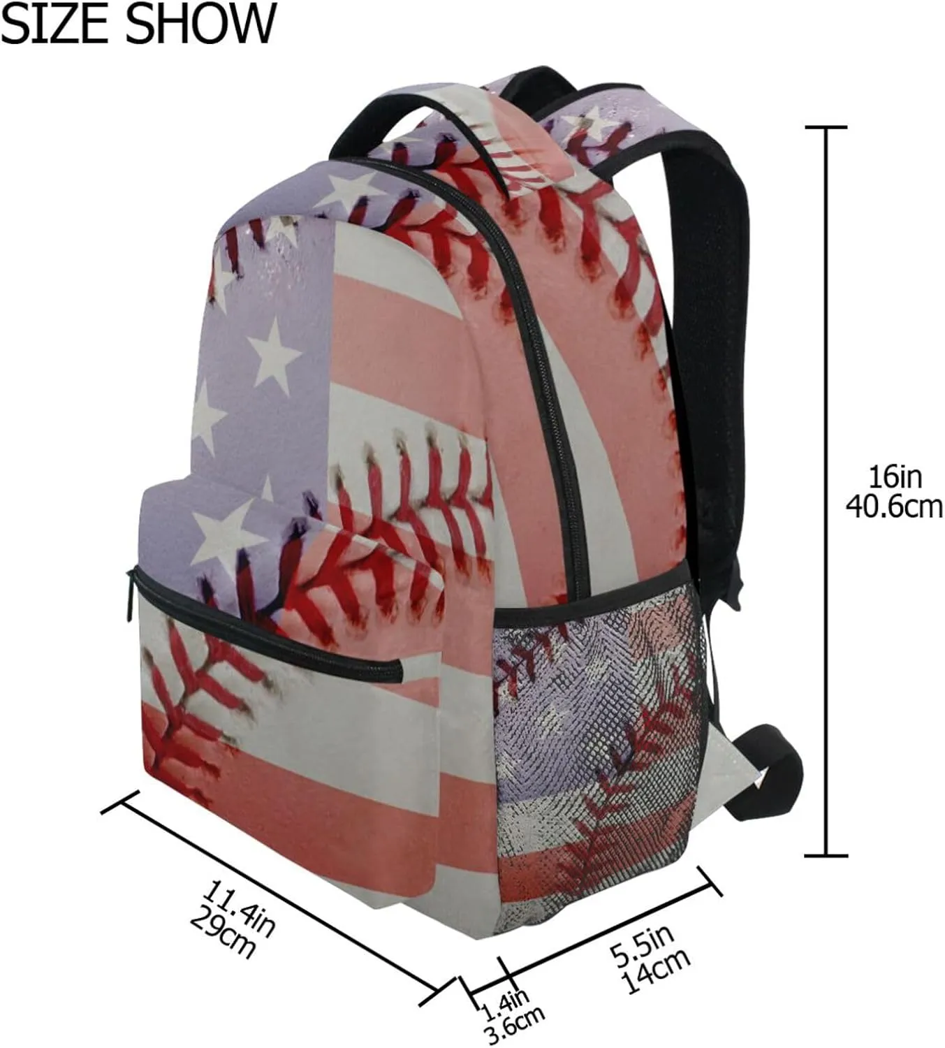 Vintage Baseball American Flag Backpacks USA Old Softball Sport School Travel Book College Shoulder Bag for Women Girls Men Boys