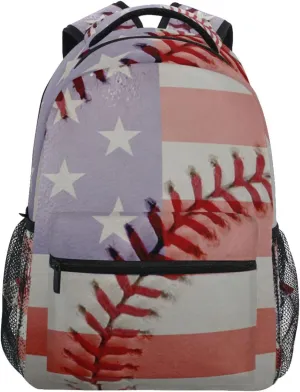 Vintage Baseball American Flag Backpacks USA Old Softball Sport School Travel Book College Shoulder Bag for Women Girls Men Boys