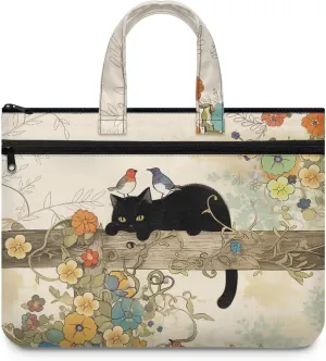 Vintage Cat Handle Document Bag Briefcase for Women Lightweight and Portable Carrying Paper File Tote Bag Ladies Trendy Documents Pouch Handle Handbag
