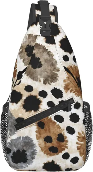 Vintage Leopard Pattern Sling Backpack Crossbody Bag, Chest Bag Daypack for Outdoors Hiking Traveling