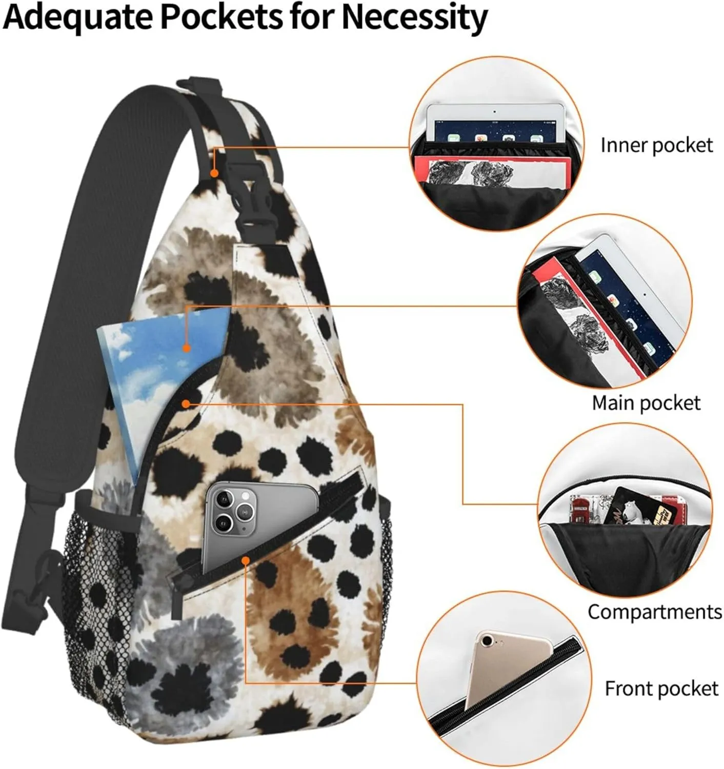 Vintage Leopard Pattern Sling Backpack Crossbody Bag, Chest Bag Daypack for Outdoors Hiking Traveling