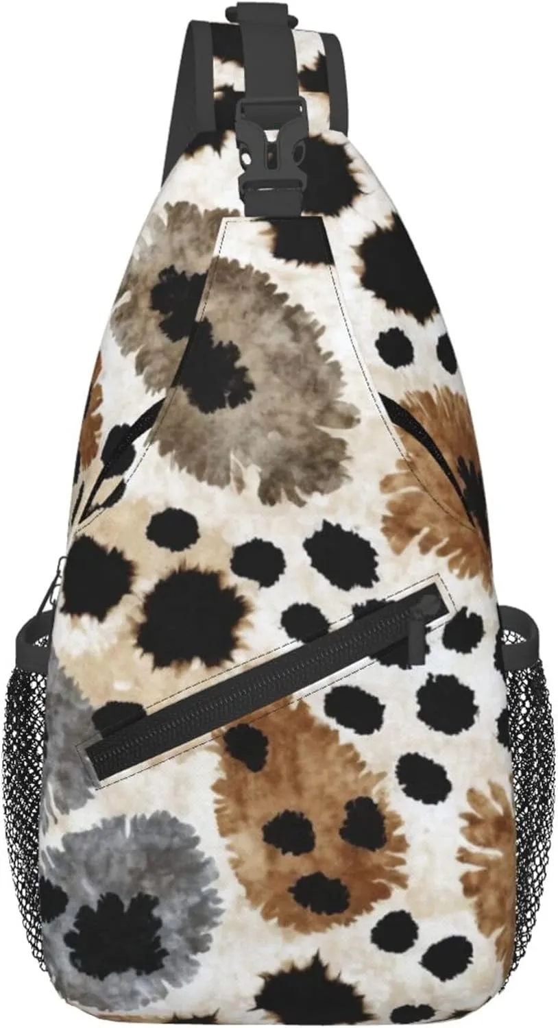Vintage Leopard Pattern Sling Backpack Crossbody Bag, Chest Bag Daypack for Outdoors Hiking Traveling