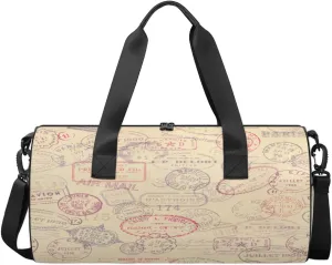 Vintage Mail Sports Gym Bag Workout Lightweight Duffel Bags Shoulder Weekender Bag Travel Duffel Bag for Men and Women(Stamp Pattern)