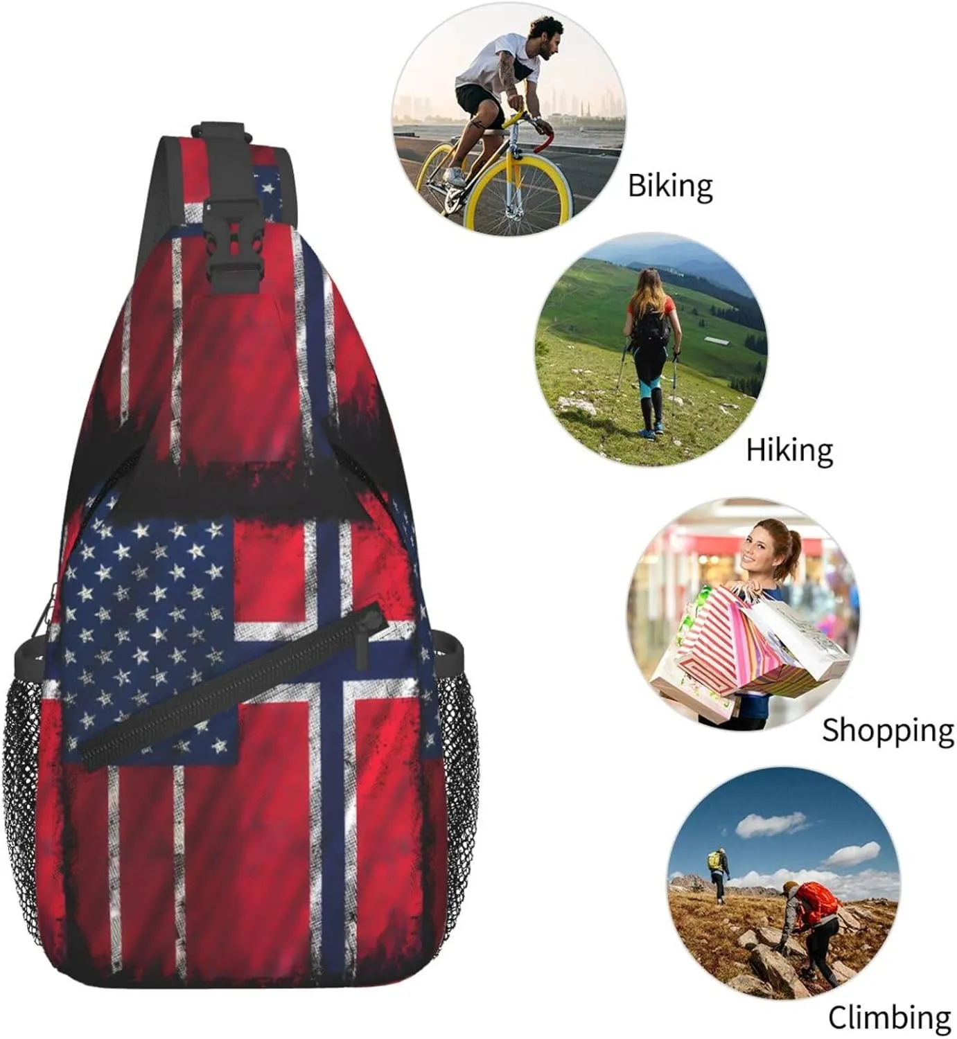 Vintage Norwegian Norway American Flag Chest Sling Bag Crossbody Shoulder Backpack Bag Gym Cycling Daypack Travel Hiking Cross Bag
