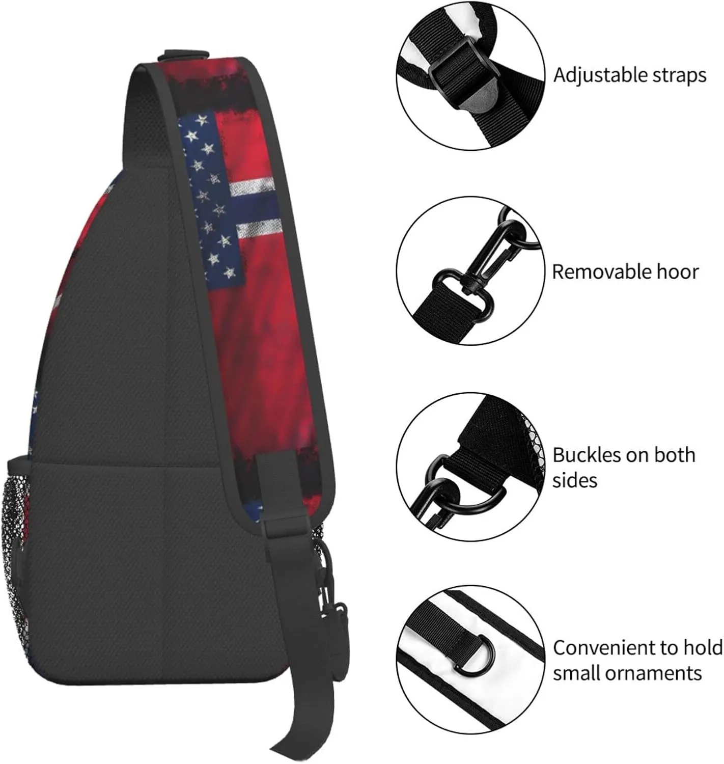 Vintage Norwegian Norway American Flag Chest Sling Bag Crossbody Shoulder Backpack Bag Gym Cycling Daypack Travel Hiking Cross Bag