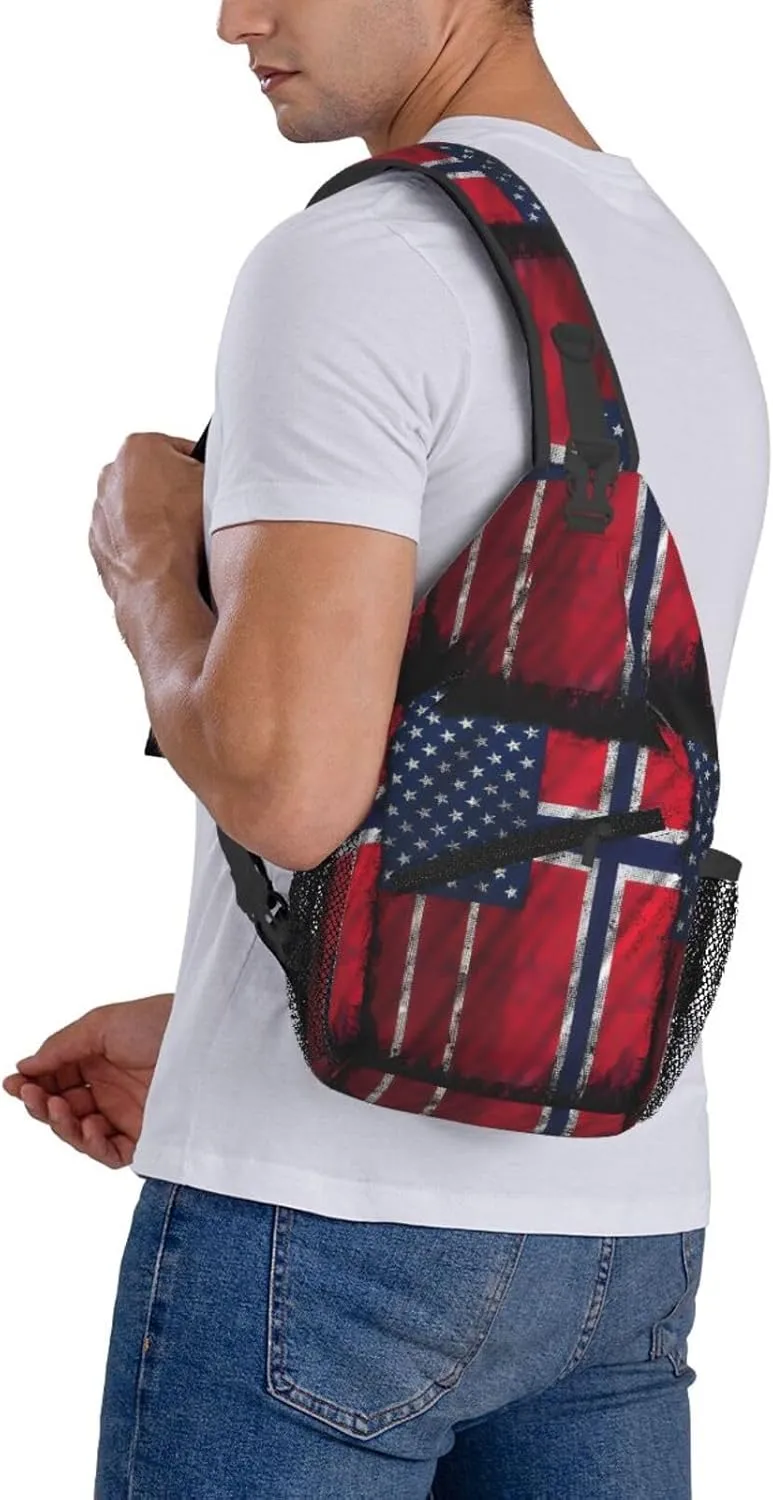 Vintage Norwegian Norway American Flag Chest Sling Bag Crossbody Shoulder Backpack Bag Gym Cycling Daypack Travel Hiking Cross Bag