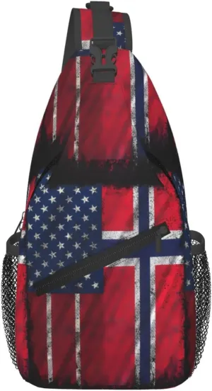 Vintage Norwegian Norway American Flag Chest Sling Bag Crossbody Shoulder Backpack Bag Gym Cycling Daypack Travel Hiking Cross Bag