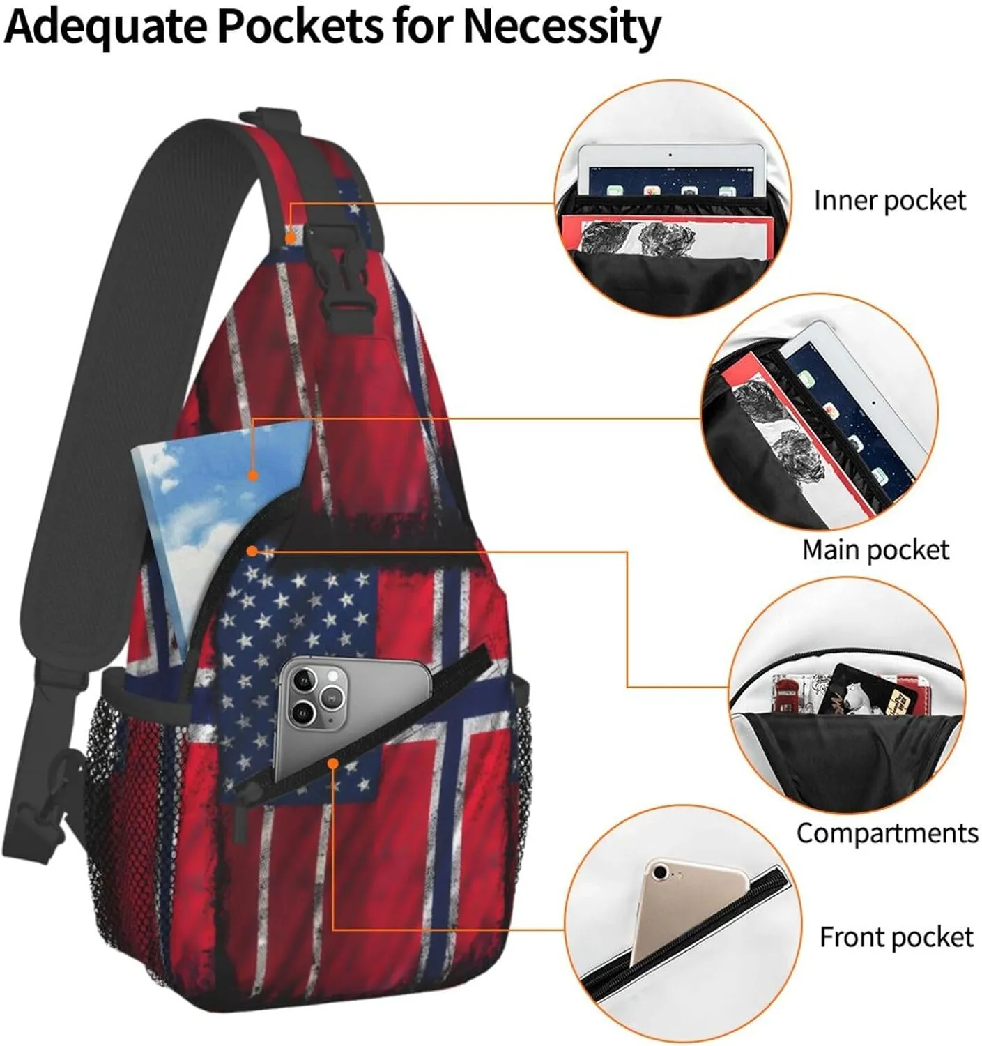 Vintage Norwegian Norway American Flag Chest Sling Bag Crossbody Shoulder Backpack Bag Gym Cycling Daypack Travel Hiking Cross Bag