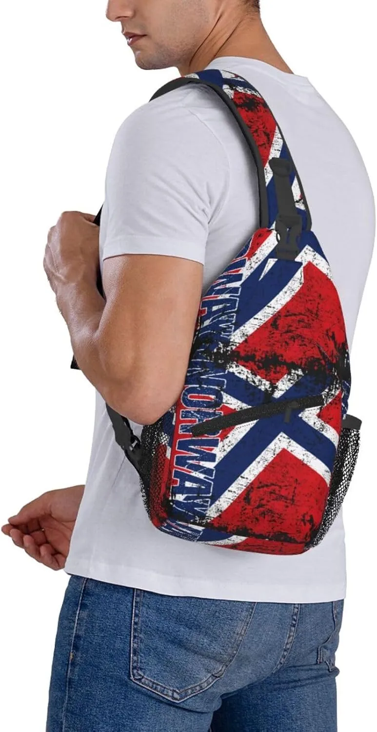 Vintage Norwegian Norway Flag Chest Sling Bag Crossbody Shoulder Backpack Bag Gym Cycling Daypack Travel Hiking Cross Bag