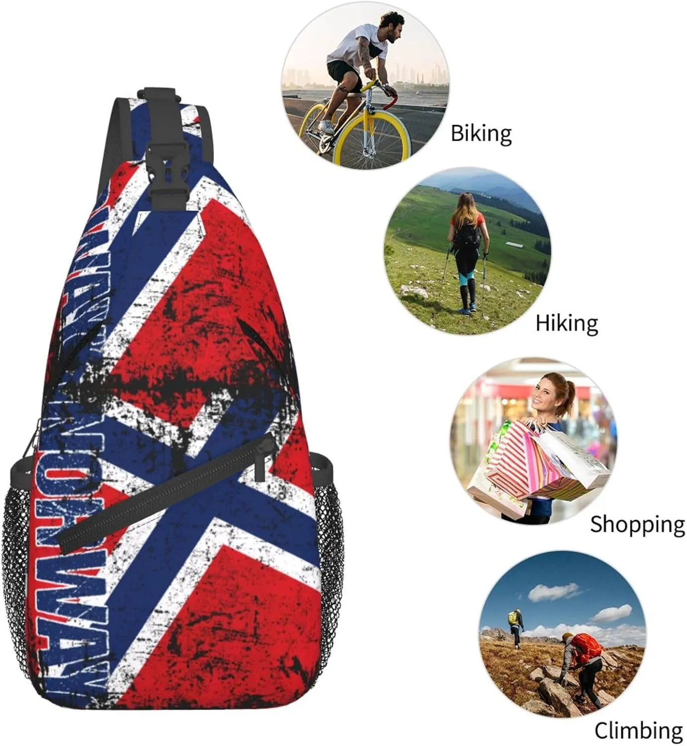 Vintage Norwegian Norway Flag Chest Sling Bag Crossbody Shoulder Backpack Bag Gym Cycling Daypack Travel Hiking Cross Bag