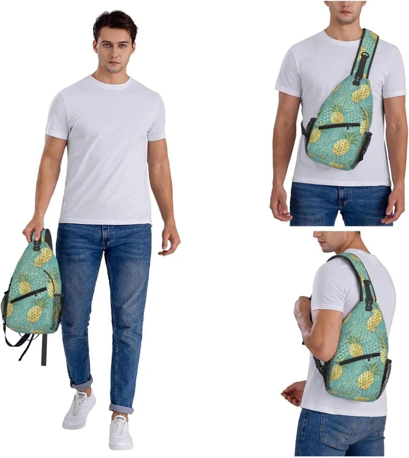 Vintage Pineapple Sling Backpack Crossbody Bag, Chest Bag Daypack for Outdoors Hiking Traveling