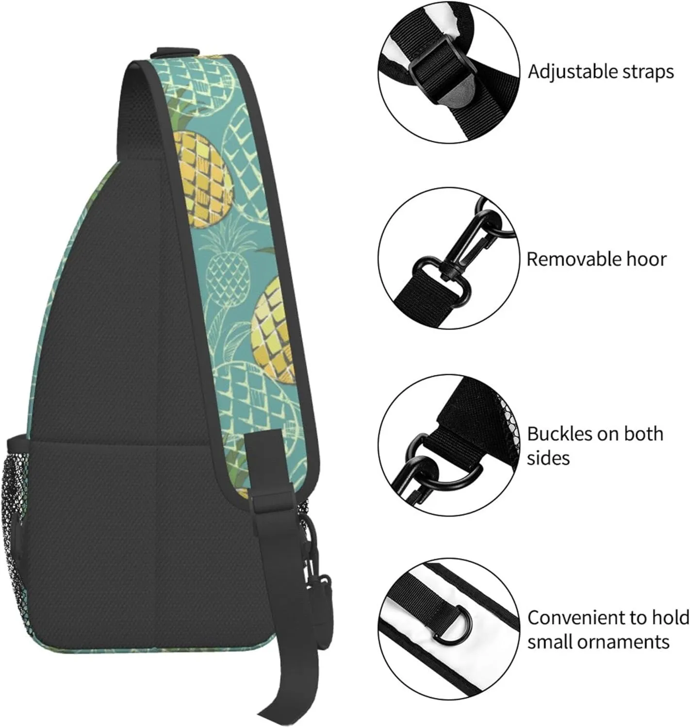 Vintage Pineapple Sling Backpack Crossbody Bag, Chest Bag Daypack for Outdoors Hiking Traveling