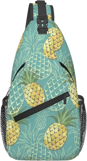 Vintage Pineapple Sling Backpack Crossbody Bag, Chest Bag Daypack for Outdoors Hiking Traveling