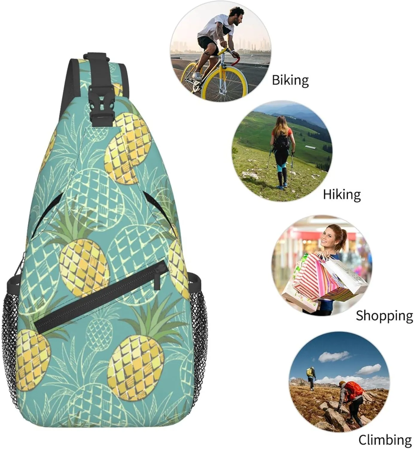 Vintage Pineapple Sling Backpack Crossbody Bag, Chest Bag Daypack for Outdoors Hiking Traveling