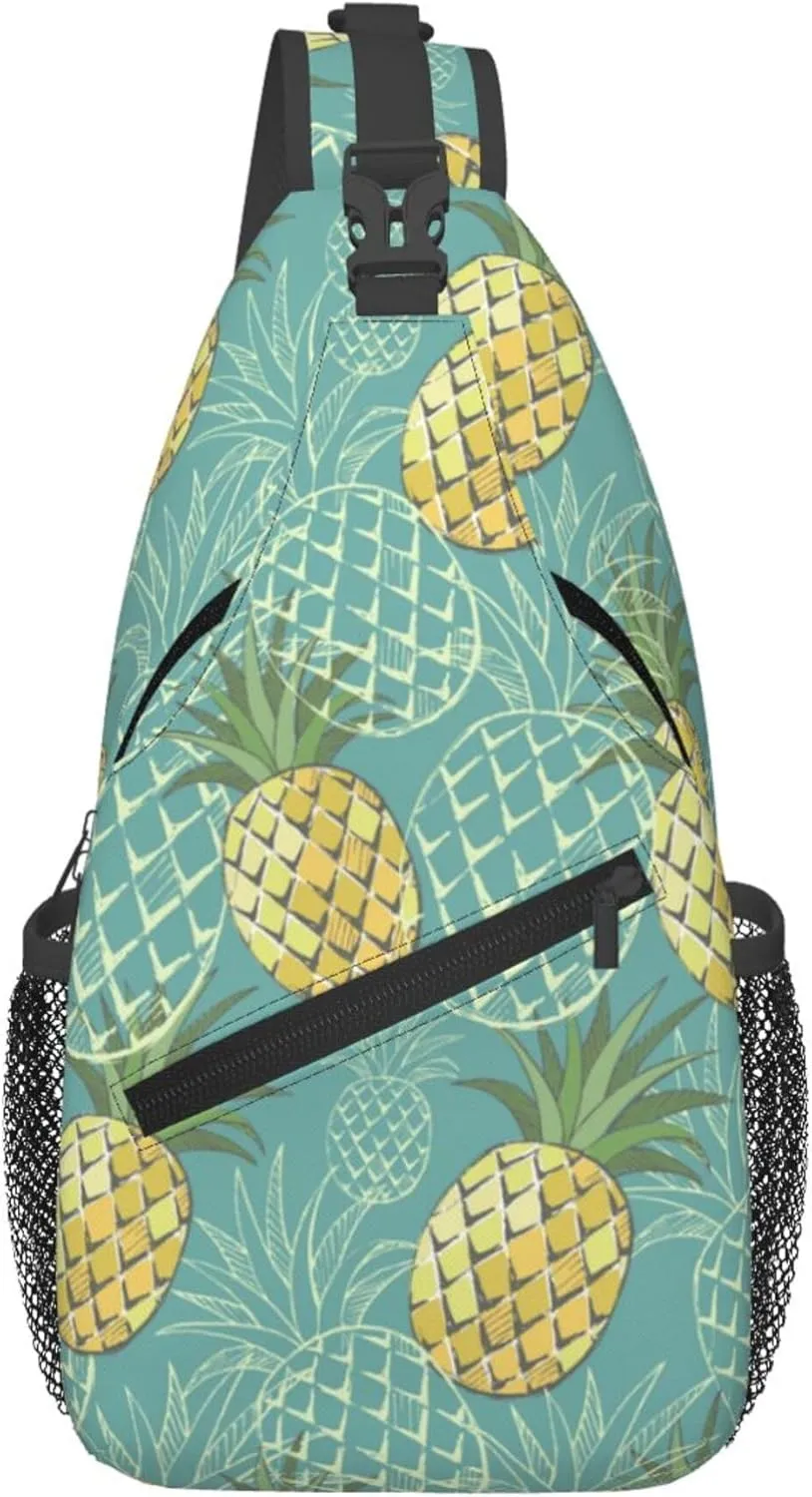 Vintage Pineapple Sling Backpack Crossbody Bag, Chest Bag Daypack for Outdoors Hiking Traveling