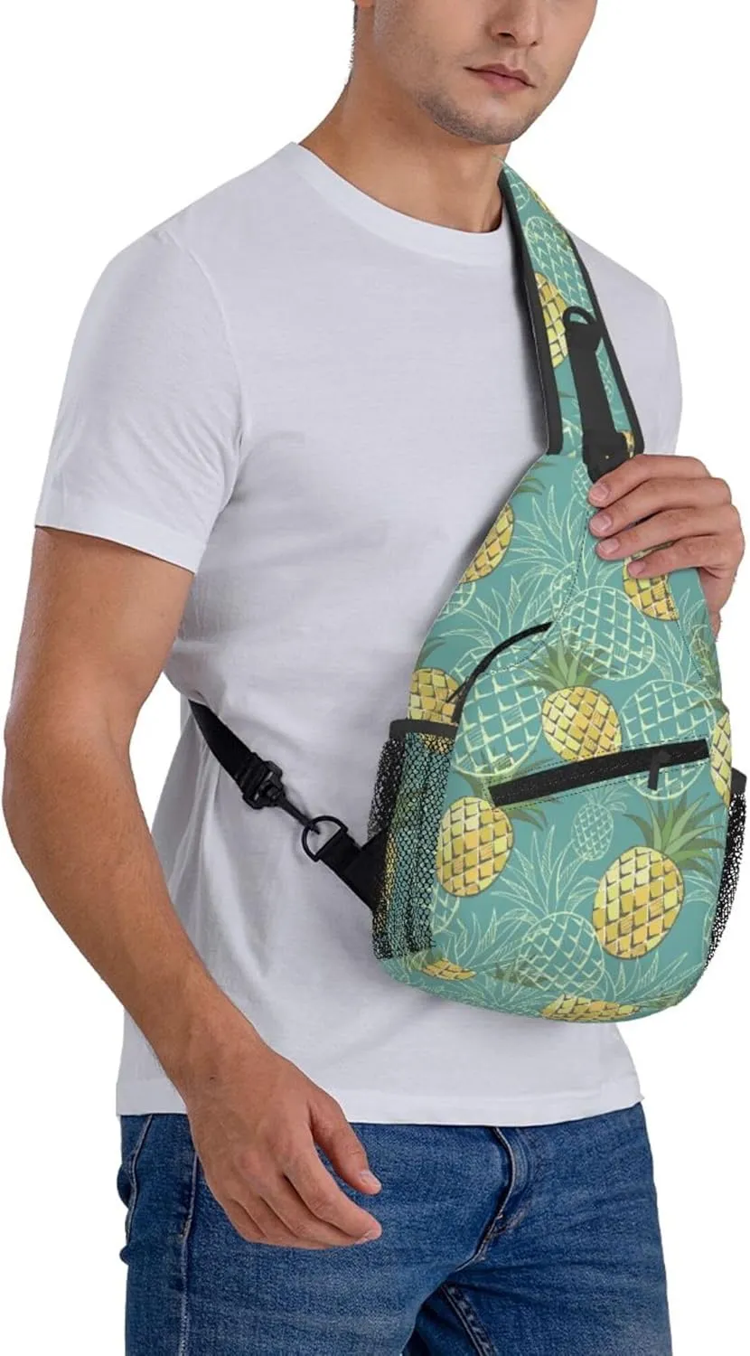 Vintage Pineapple Sling Backpack Crossbody Bag, Chest Bag Daypack for Outdoors Hiking Traveling