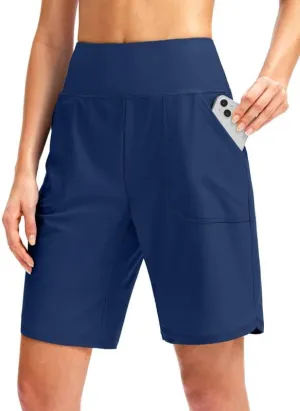 Viodia Women's 9" Long Swim Board Shorts with Pockets High Waisted Beach Swimsuits Knee Length Short for Women with Liner