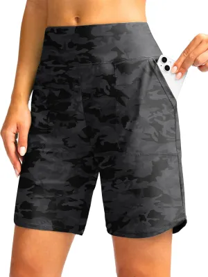 Viodia Women's 9" Long Swim Board Shorts with Pockets High Waisted Beach Swimsuits Knee Length Short for Women with Liner