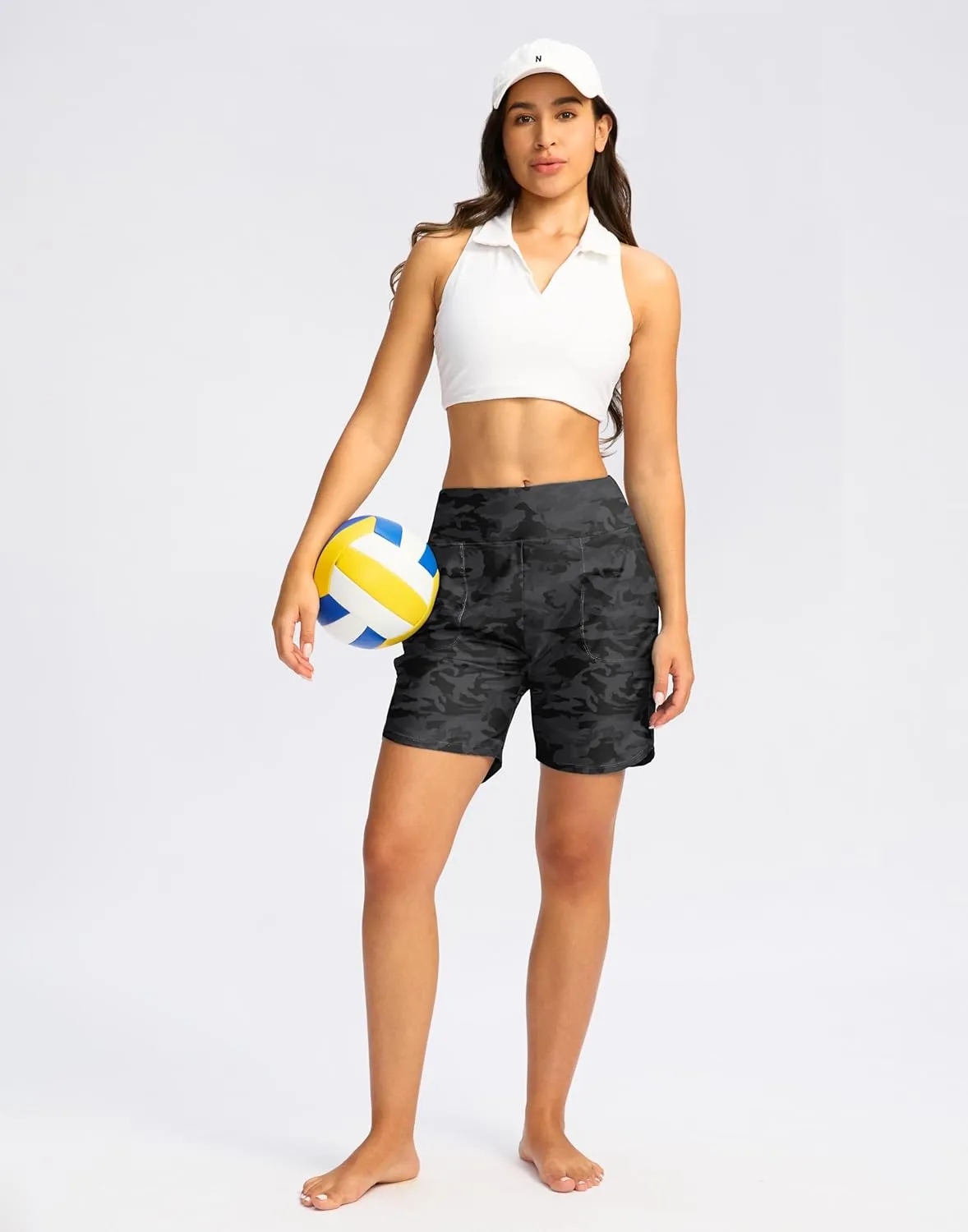 Viodia Women's 9" Long Swim Board Shorts with Pockets High Waisted Beach Swimsuits Knee Length Short for Women with Liner
