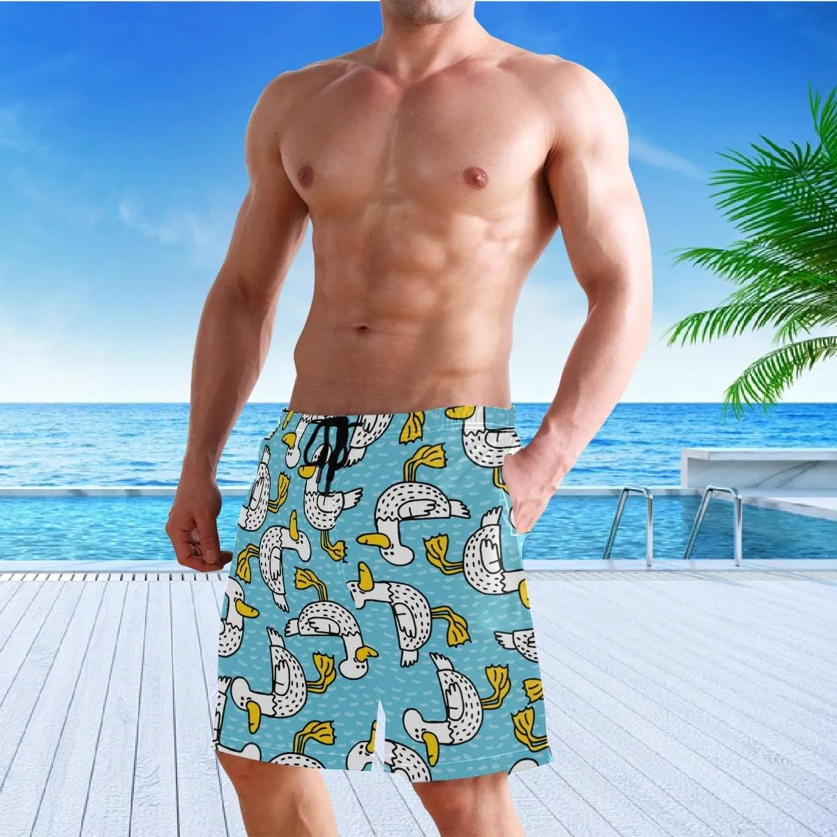 visesunny Hawaiian Men's Summer Beach Shorts Swim Trunks Sports Running Bathing Suits with Mesh Lining