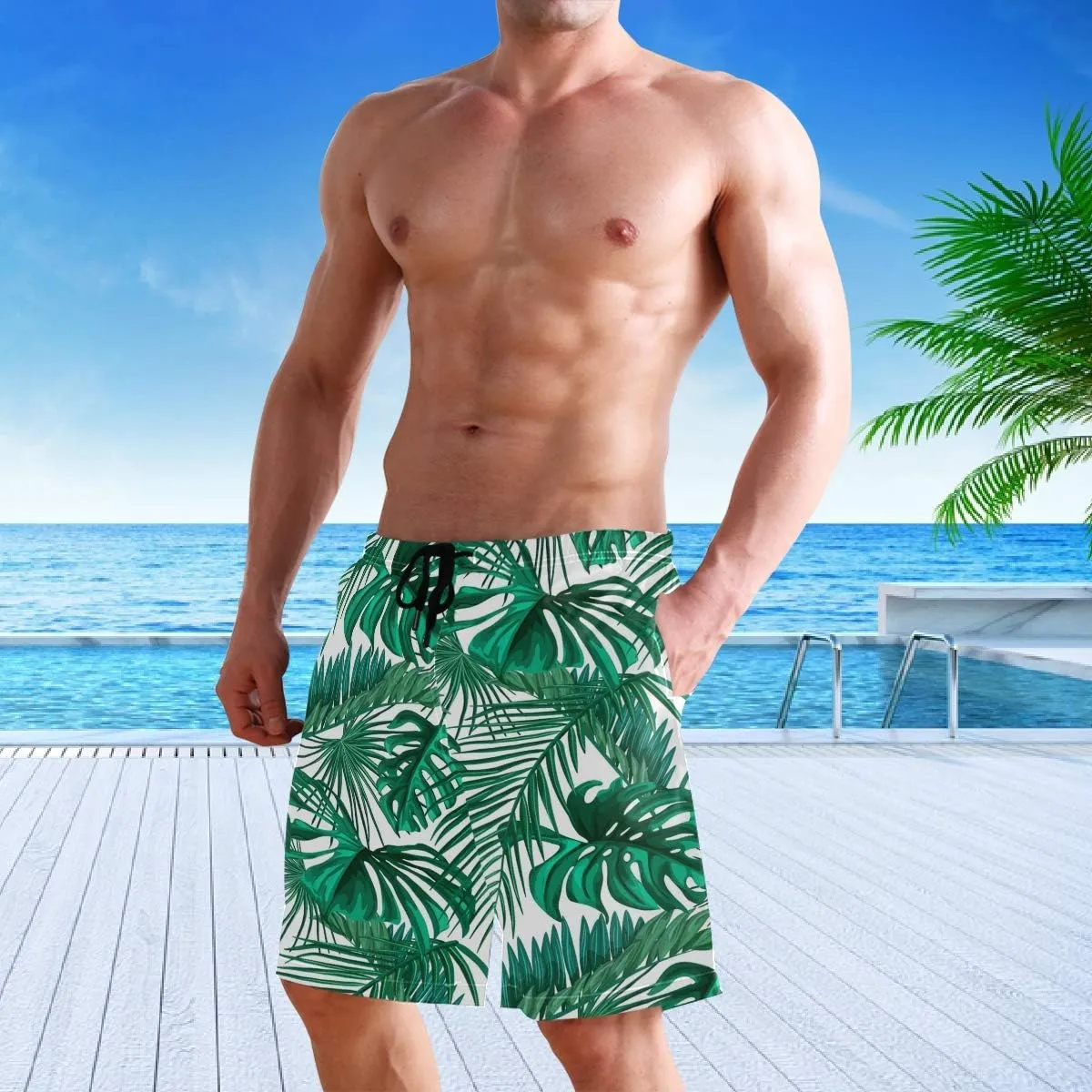 visesunny Hawaiian Men's Summer Beach Shorts Swim Trunks Sports Running Bathing Suits with Mesh Lining