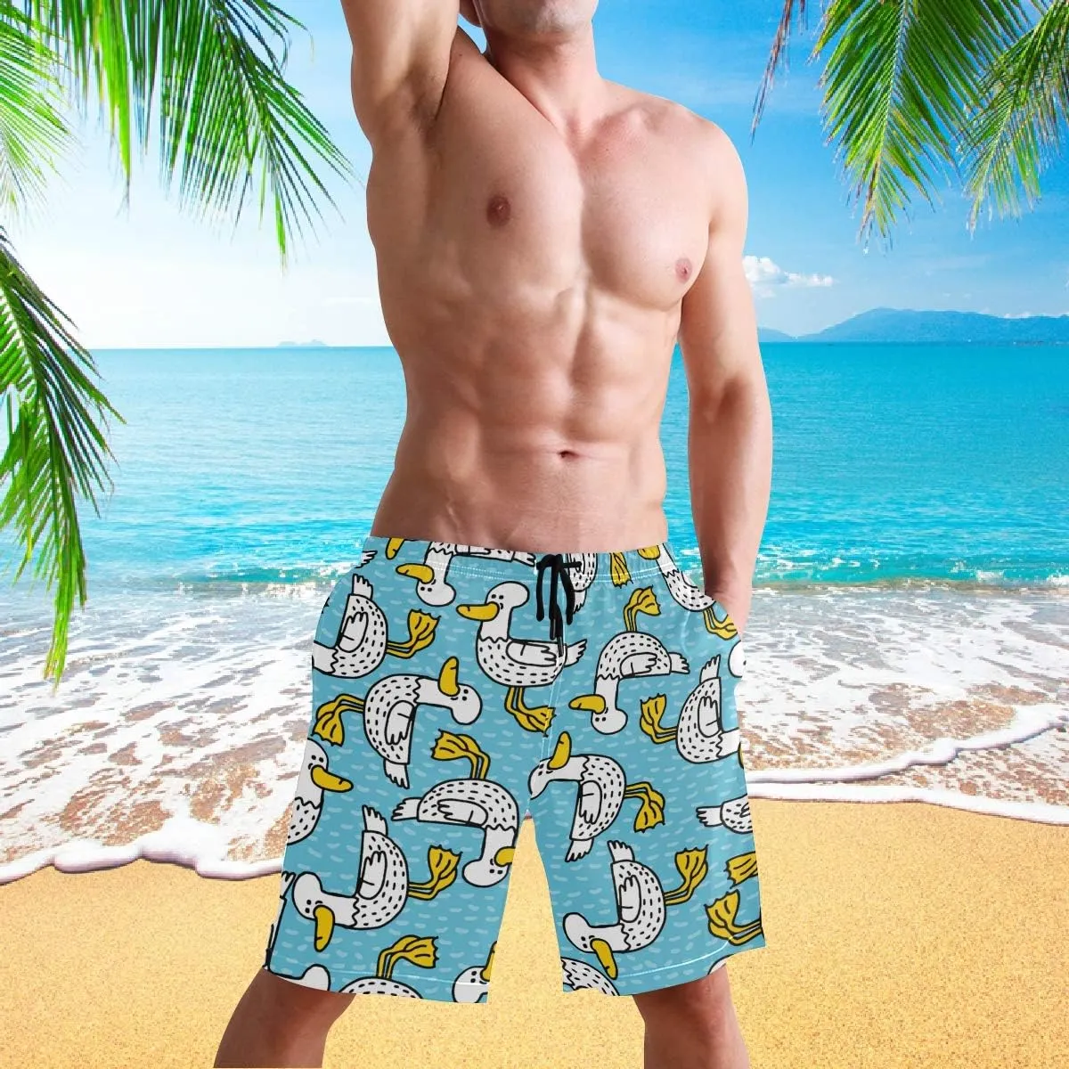 visesunny Hawaiian Men's Summer Beach Shorts Swim Trunks Sports Running Bathing Suits with Mesh Lining