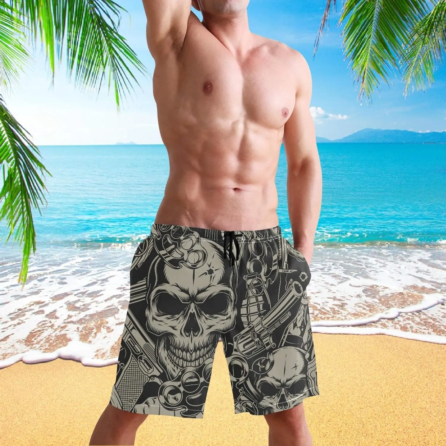 visesunny Men's Novelty Beach Shorts Quick Dry Swimwear Sports Running Swim Board Shorts Bathing Suits Mesh Lining