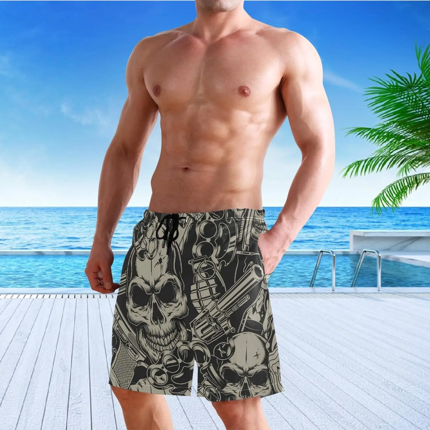 visesunny Men's Novelty Beach Shorts Quick Dry Swimwear Sports Running Swim Board Shorts Bathing Suits Mesh Lining
