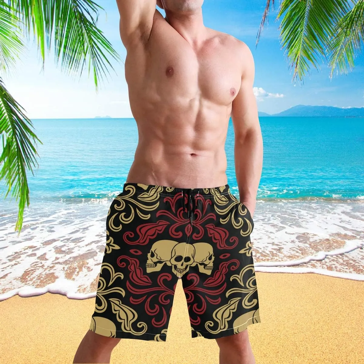 visesunny Men's Novelty Beach Shorts Quick Dry Swimwear Sports Running Swim Board Shorts Bathing Suits Mesh Lining