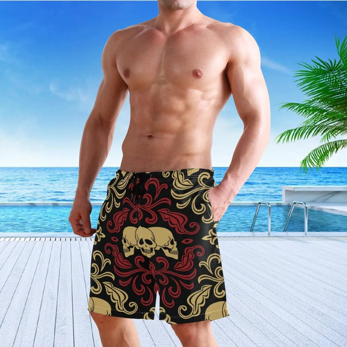 visesunny Men's Novelty Beach Shorts Quick Dry Swimwear Sports Running Swim Board Shorts Bathing Suits Mesh Lining