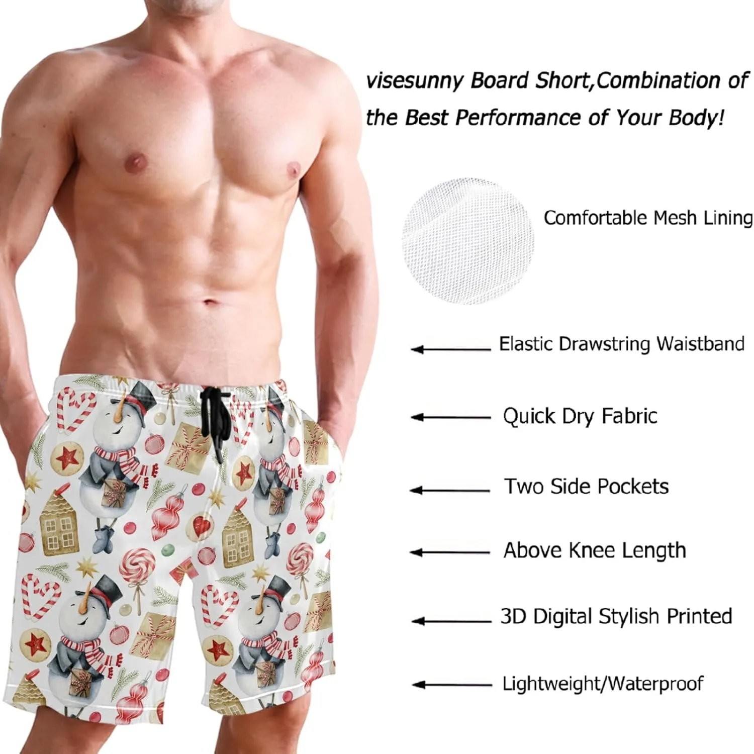 visesunny Stylish Mens Swim Trunks Quick Dry Beachwear Sports Running Swim Board Shorts Bathing Suits Mesh Lining