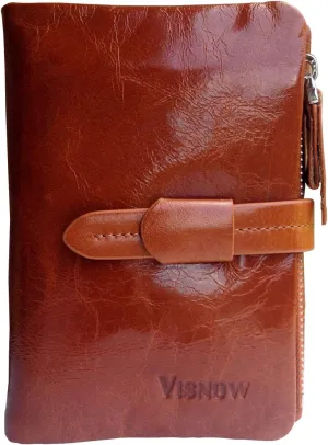 Visnow(™) Elegant Women's Genuine Soft Cow Leather Natural Leather Purse Wallet Card Bag Business Coffee Carry Bag (Brown)