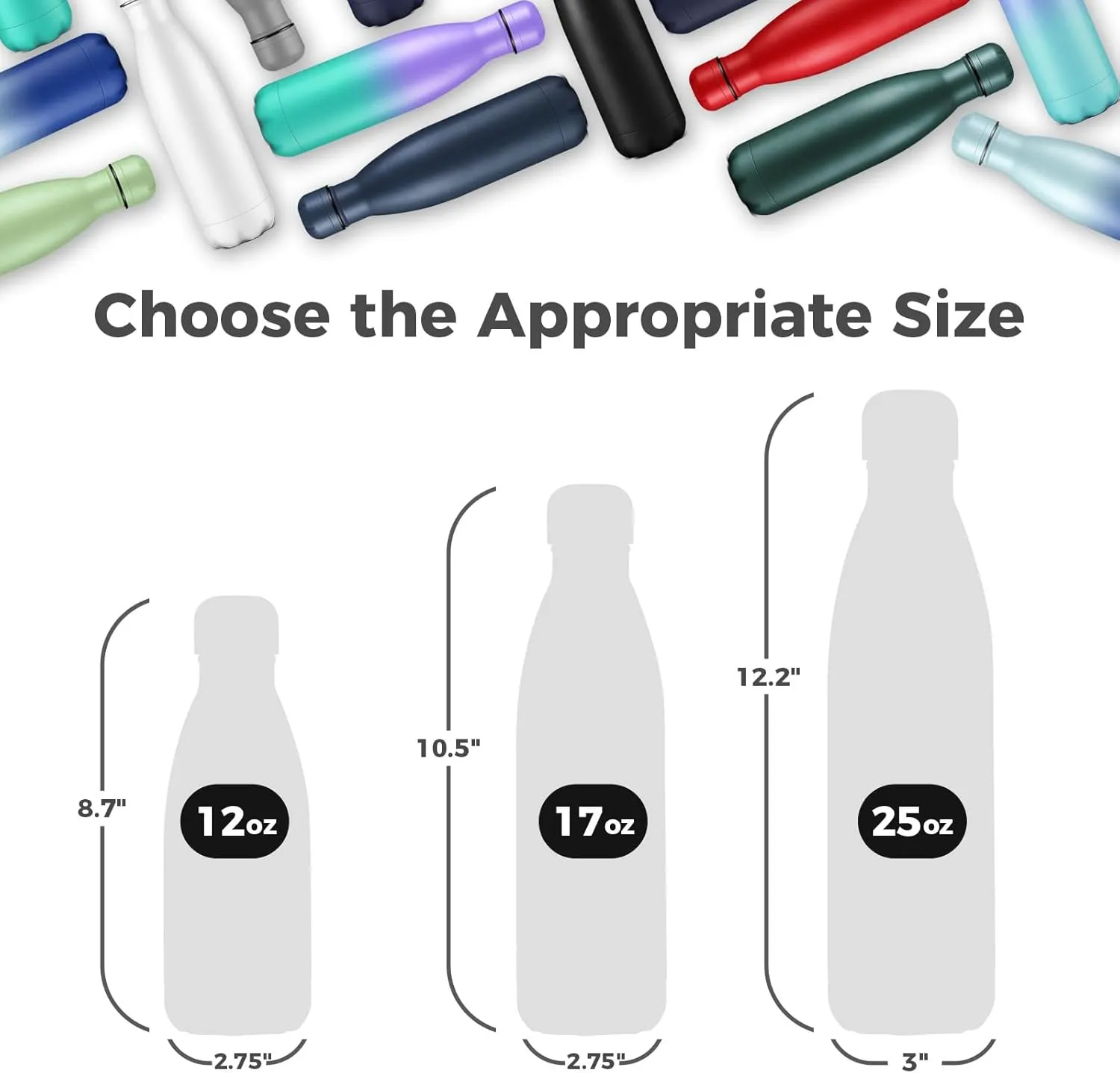 Volhoply 25oz Insulated Water Bottles 1/2/4 Pack, Double Wall Stainless Steel Vacuum Flask Keeps Cold 24H & Hot 12H, BPA Free Leakproof Bottle (Assorted,2 Pack)