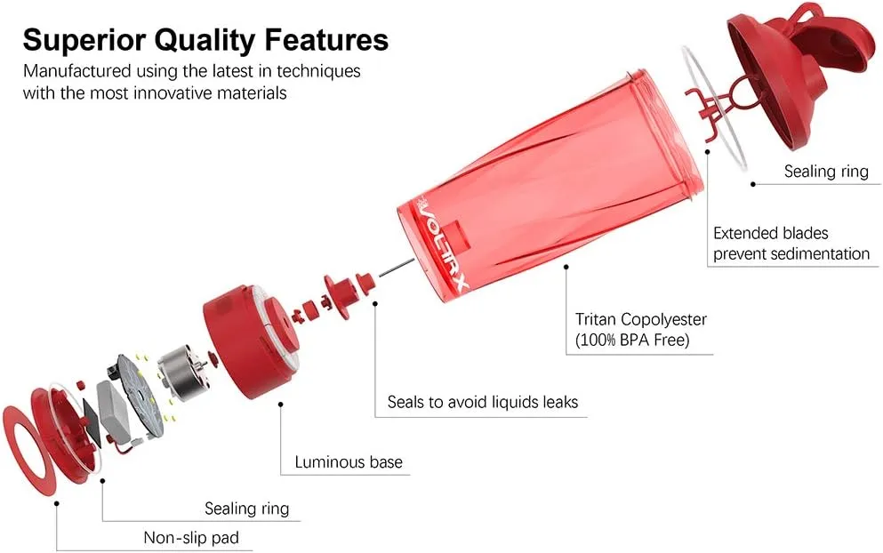 VOLTRX VortexBoost Electric Shaker Bottle, USB C Rechargeable Protein Shake Mixer, Shaker Cups for Protein Shakes and Meal Replacement Shakes, BPA-Free, Made with Tritan,Red