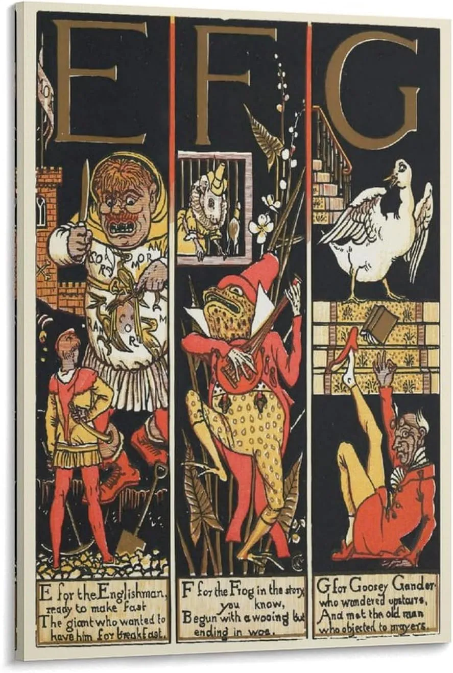 Walter Crane Posters Print The Absurd A.B.C Pl (2) Poster Decorative Painting Canvas Wall Art Living Room Posters Bedroom Painting 24x36inch(60x90cm)