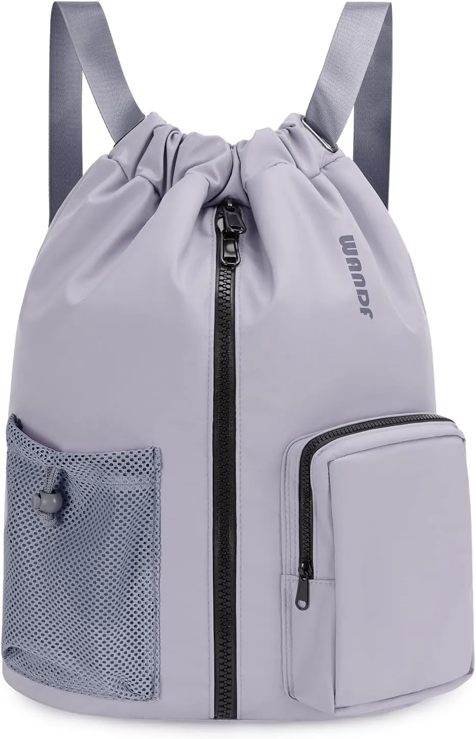WANDF Drawstring Backpack Sports Gym Bag with Shoes Compartment, Water-Resistant String Beach Sackpack Swim Bag for Women and Men (Grey)