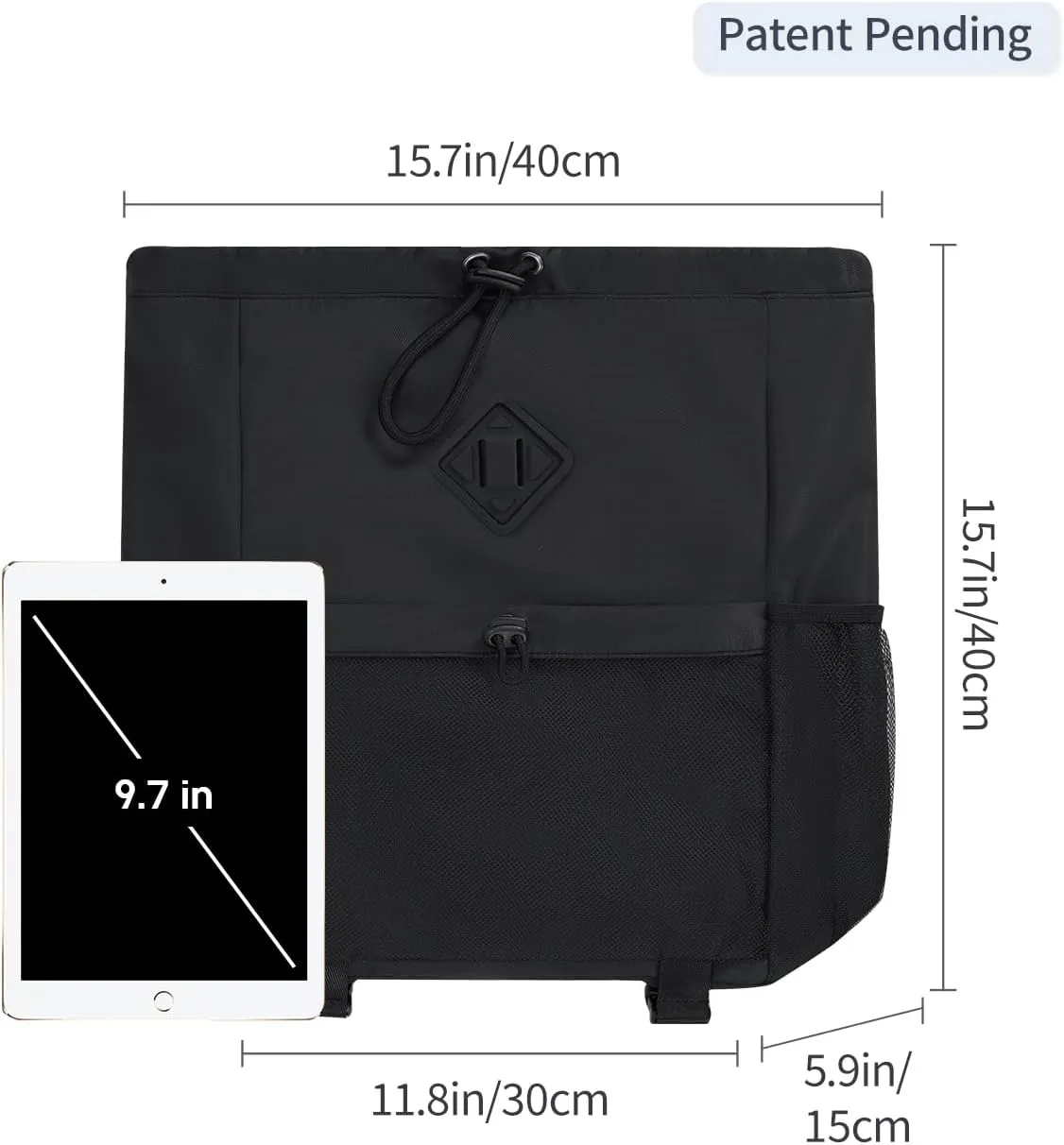 WANDF Drawstring Backpack Sports Gym Bag with Yoga Mat Strap, Water-Resistant String Backpack Cinch Bag with Mesh Pocket for Women Men (Black, Patent Pending)