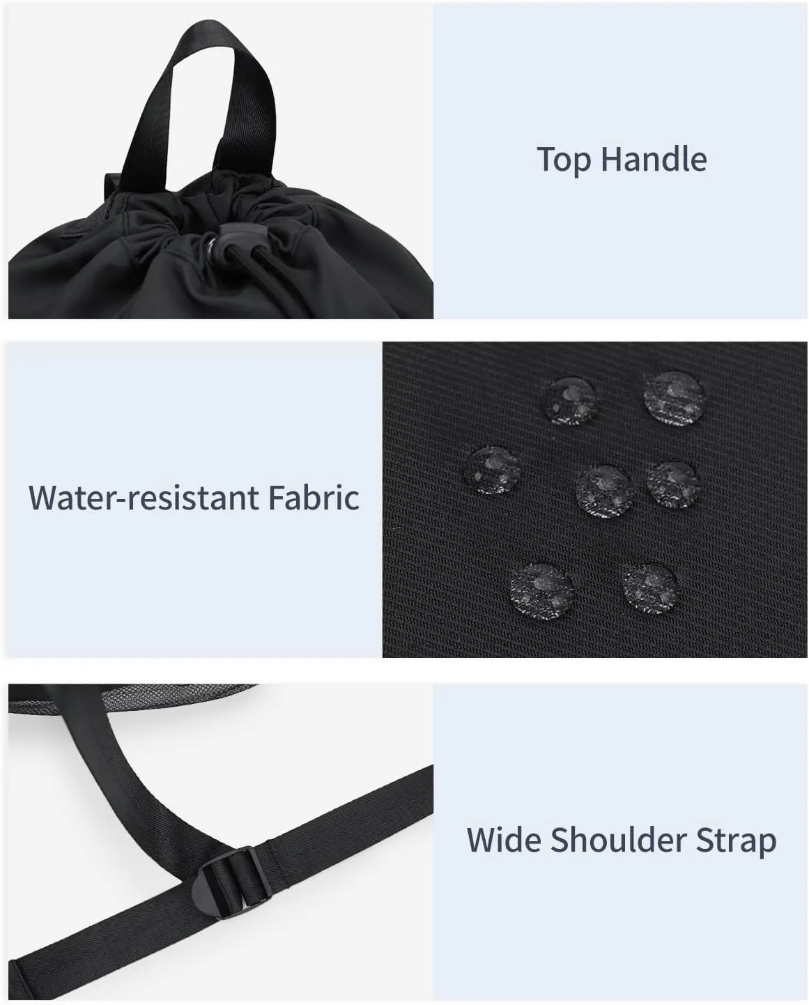 WANDF Drawstring Backpack Sports Gym Bag with Yoga Mat Strap, Water-Resistant String Backpack Cinch Bag with Mesh Pocket for Women Men (Black, Patent Pending)