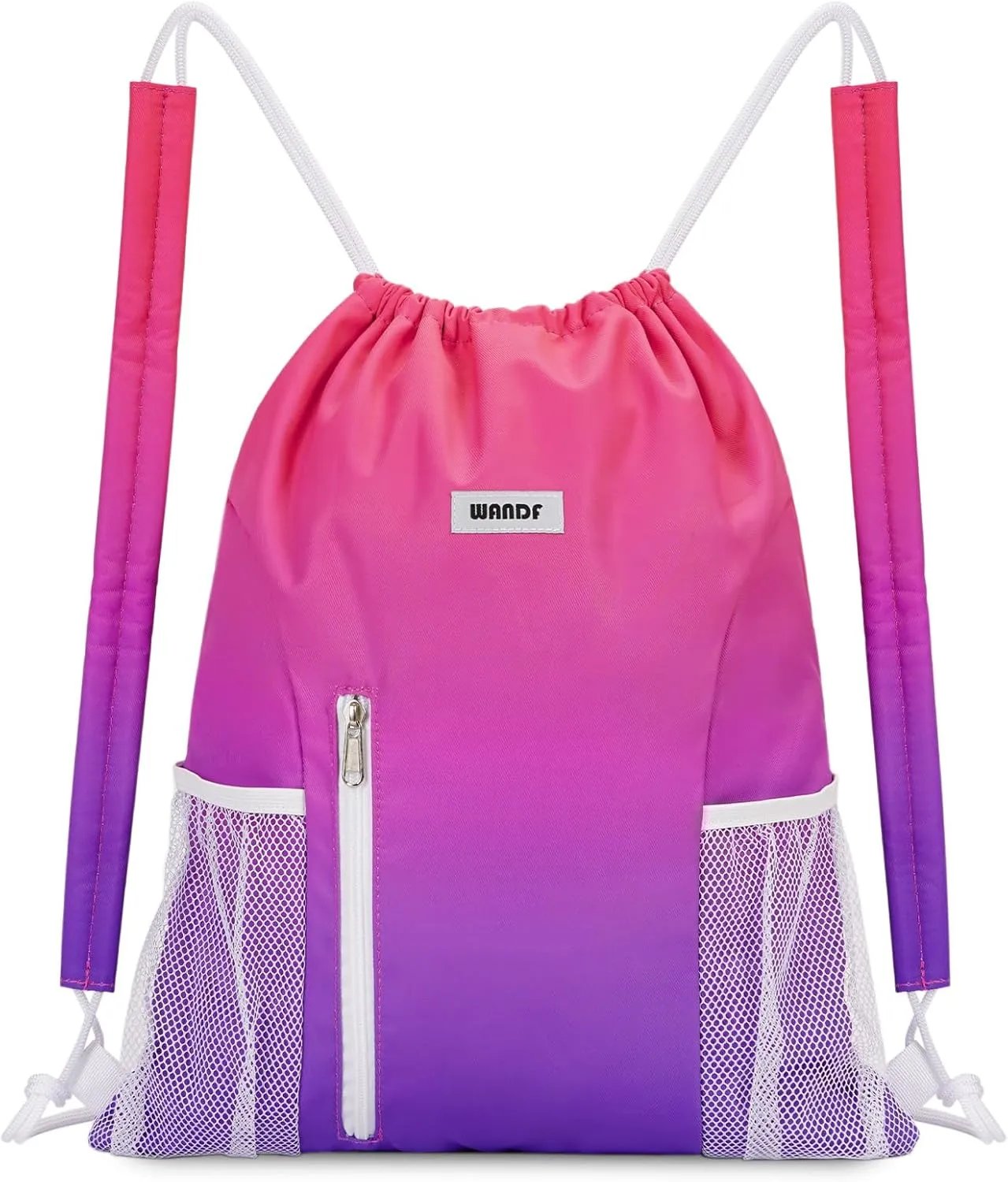 WANDF Drawstring Backpack with Shoulder Pad Sports Gym Backpack with Mesh Pocket String Bag for Women Men(Rose Gradient)