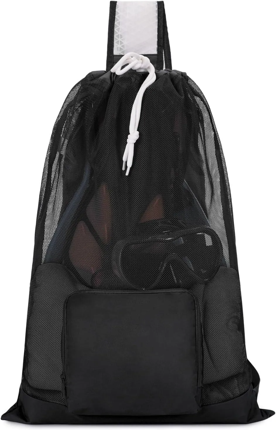 WANDF Swim Bag Foldable Mesh Drawstring Bag with Quick-dry Shoulder Strap Beach Backpack with Wet Pocket for Swimming, Gym, and Workout Gear (Black Patent Pending)